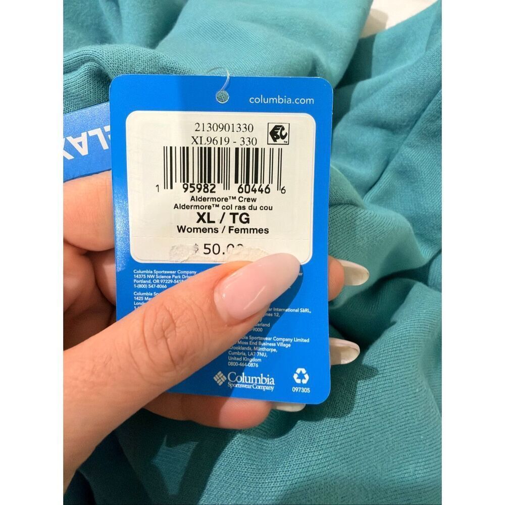 #420. Columbia OVERSIZED NWT Teal Aldermore Long Sleeve Crewneck Sweater - Picture 4 of 4